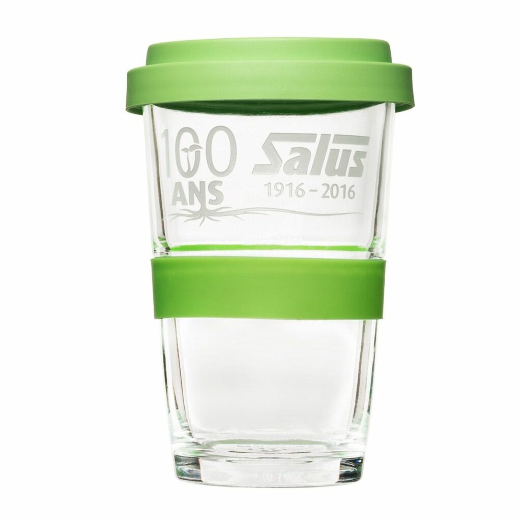 Trinkbecher mit Logo und Deckel Salus