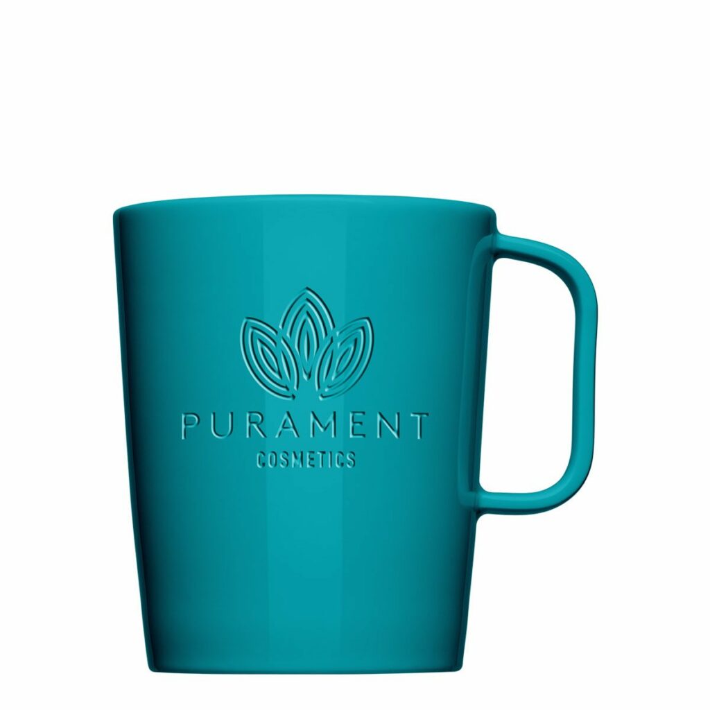 Moderne Werbetasse mit Logo-Relief - Mahlwerck Porzellan