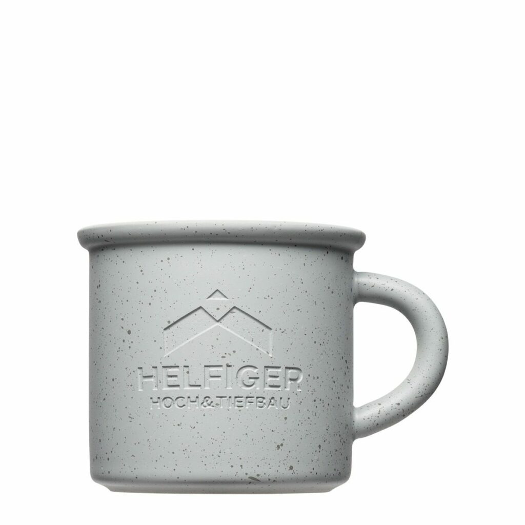 Vintage Tassen mit Beton Optik und Logo - Mahlwerck Porzellan